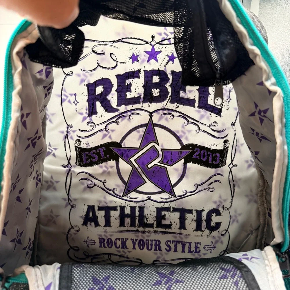 Rebel Athletic Dream Backpack Black Glitter Teal Accents Cheer Athletics